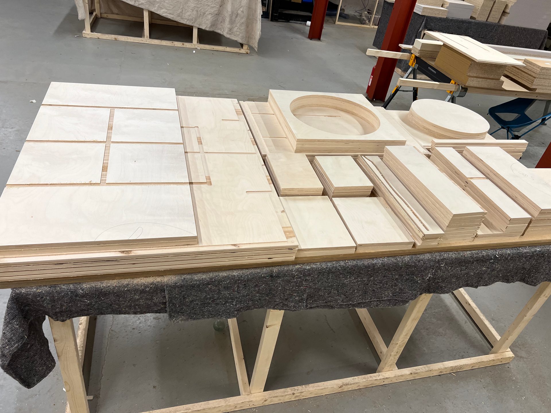 Speaker cabinet parts with driver cut-outs, ready to assemble