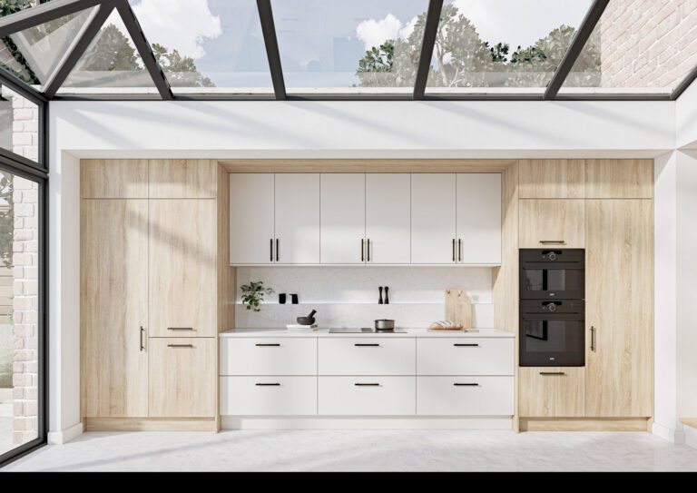 PWS Unity Essen kitchen in Grey Bardolino Oak and Light Grey