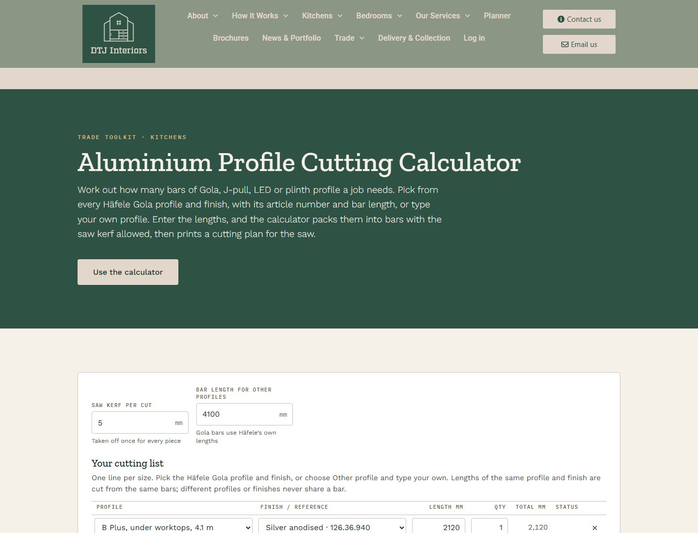 The DTJ aluminium profile cutting calculator
