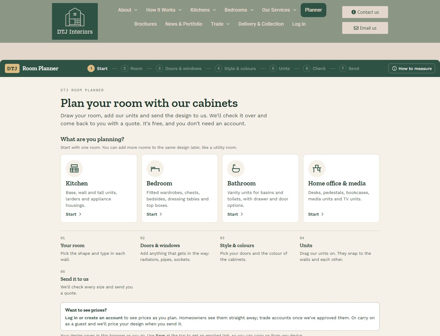 The DTJ Room Planner start screen