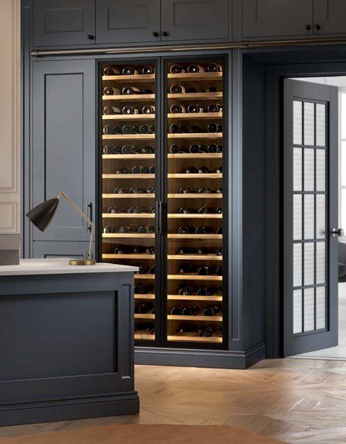 Tall aluminium doors in Brushed Black on a wine cabinet