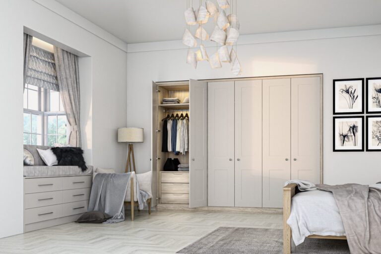 Bedroom with fitted wardrobes and drawer chest