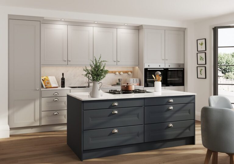 Bella Buxton kitchen in Supermatt Dove Grey and Graphite Grey