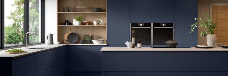 Jayline kitchen in Supermatt Indigo Blue