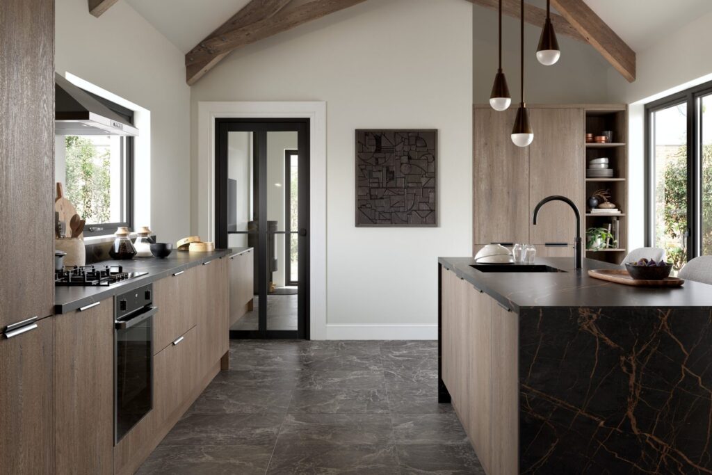 Kitchen wood island dark worktop