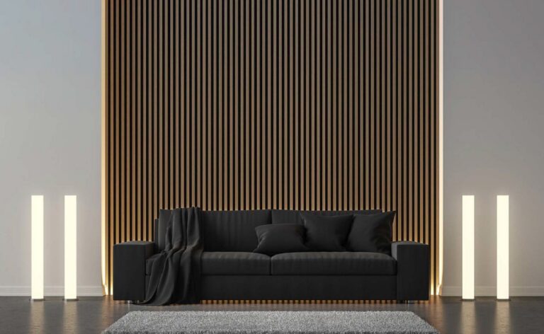 Slat panelling in a living room