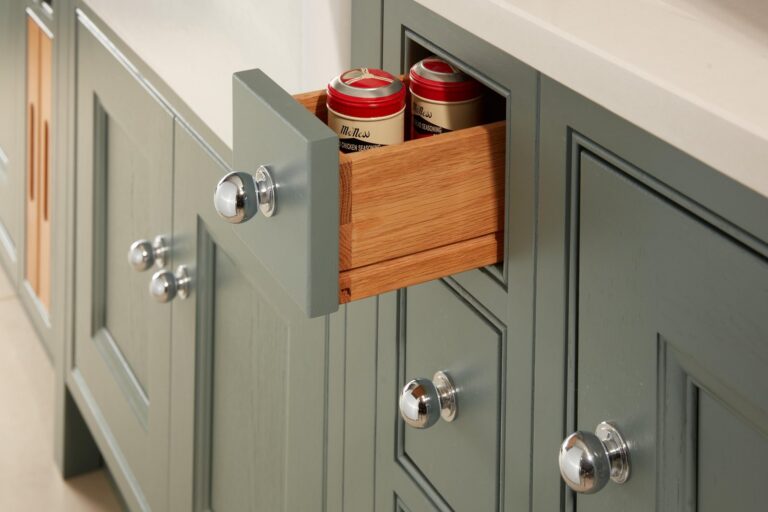 In-frame painted cabinets with a spice drawer